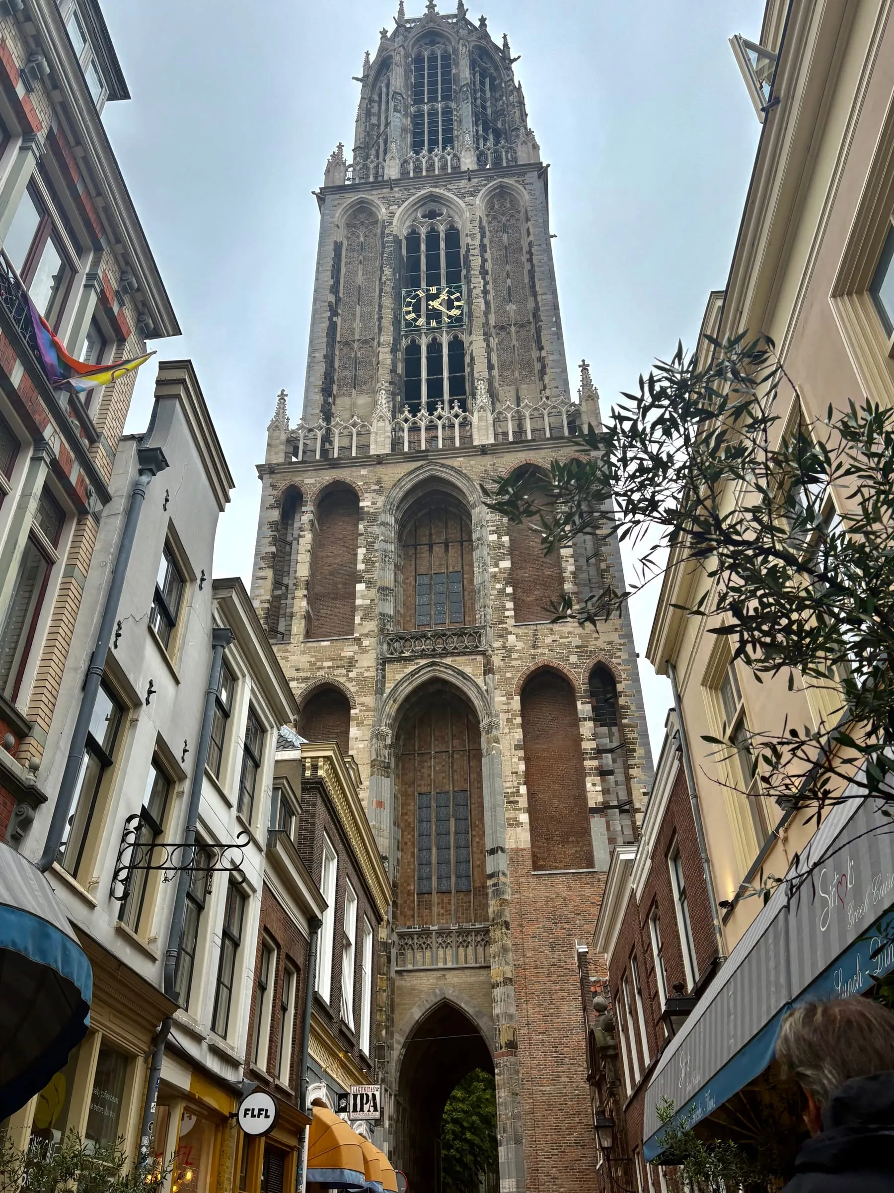 The Dom Tower seen from a narrow street in Utrecht